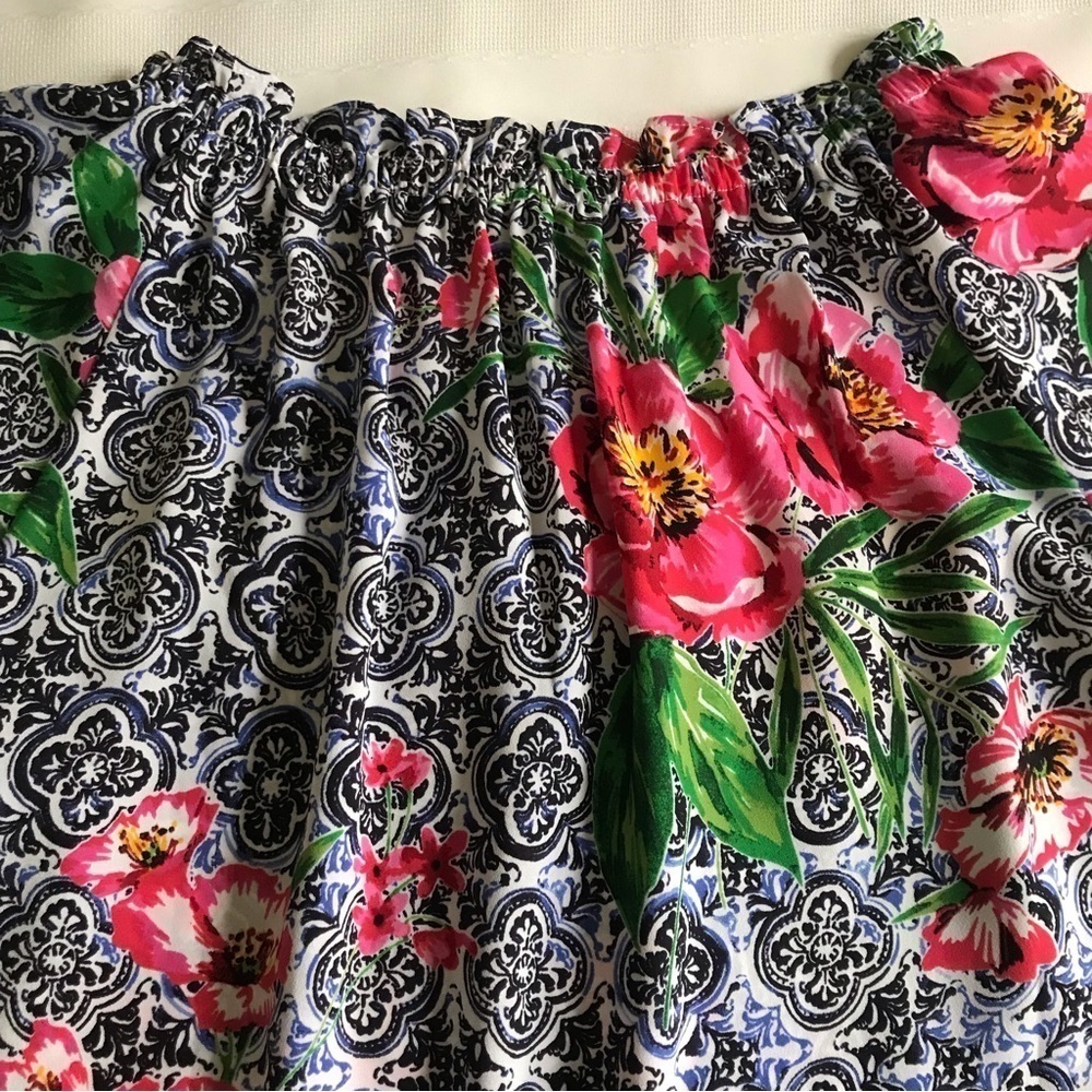 Talbots Floral Tile On/Off Shoulder Short Sleeve Resort Blouse Top NWOT S - Picture 6 of 12
